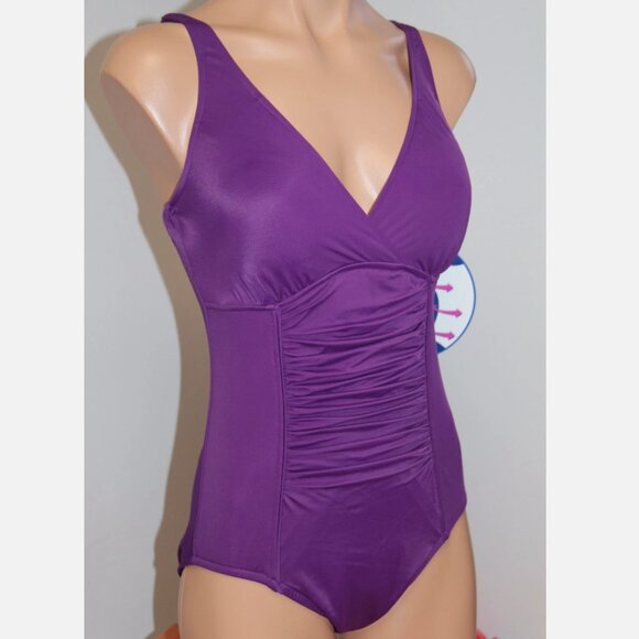 NWT Swim Solutions Swimsuit Bikini 1 one piece Sz 10 up to D cup Purple wine - Picture 4 of 5